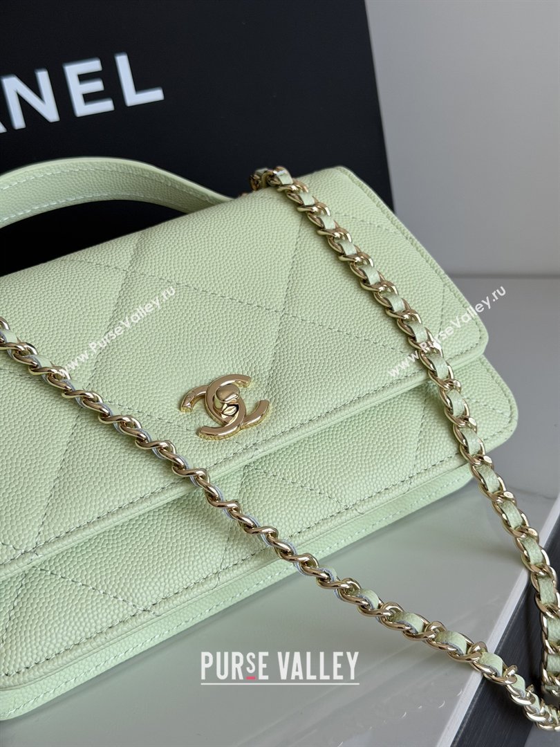 Chanel Wallet On Chain with Top Handle Grained Shiny Calfskin AP4931 Light Green 2026 (YEZI-26040716)