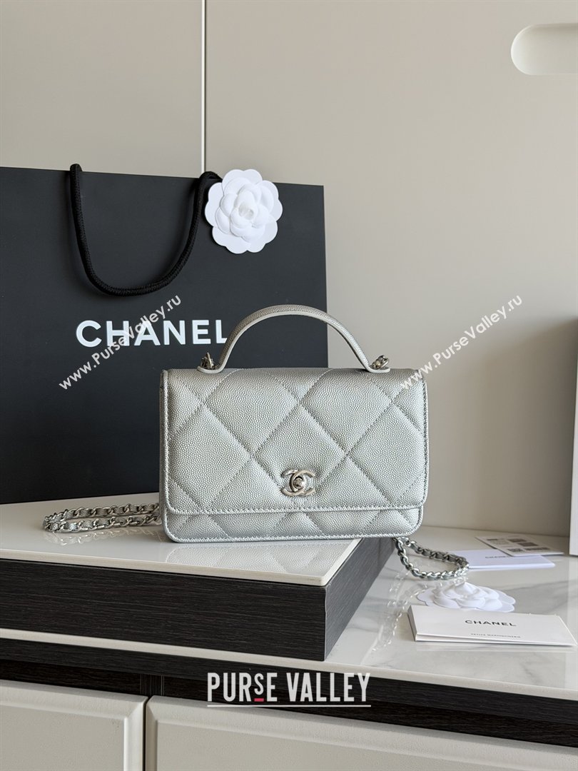 Chanel Wallet On Chain with Top Handle Grained Shiny Calfskin AP4931 Silver 2026 (YEZI-26040718)