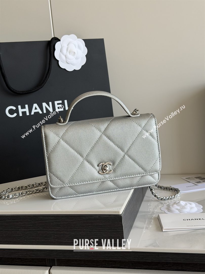 Chanel Wallet On Chain with Top Handle Grained Shiny Calfskin AP4931 Silver 2026 (YEZI-26040718)