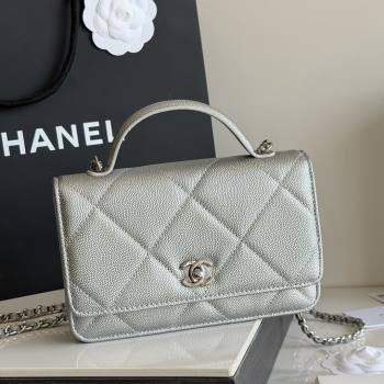 Chanel Wallet On Chain with Top Handle Grained Shiny Calfskin AP4931 Silver 2026 (YEZI-26040718)