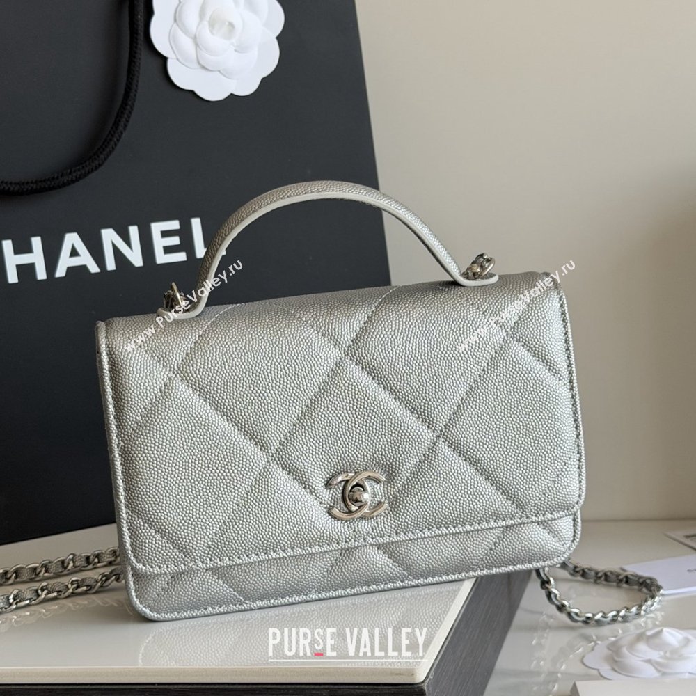 Chanel Wallet On Chain with Top Handle Grained Shiny Calfskin AP4931 Silver 2026 (YEZI-26040718)