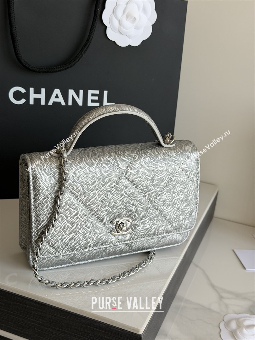 Chanel Wallet On Chain with Top Handle Grained Shiny Calfskin AP4931 Silver 2026 (YEZI-26040718)