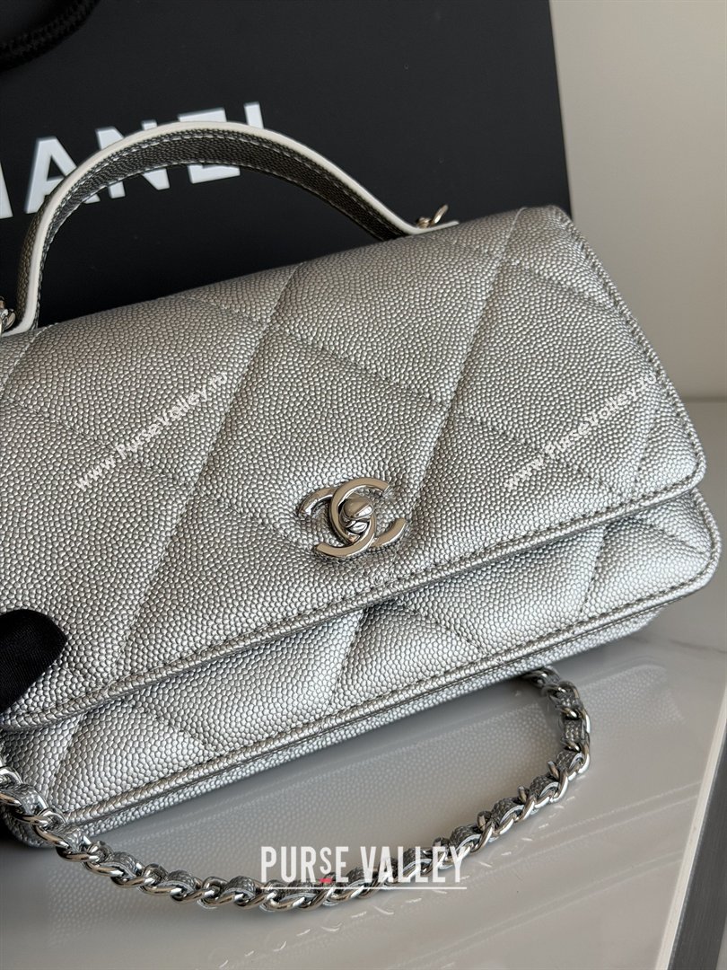 Chanel Wallet On Chain with Top Handle Grained Shiny Calfskin AP4931 Silver 2026 (YEZI-26040718)