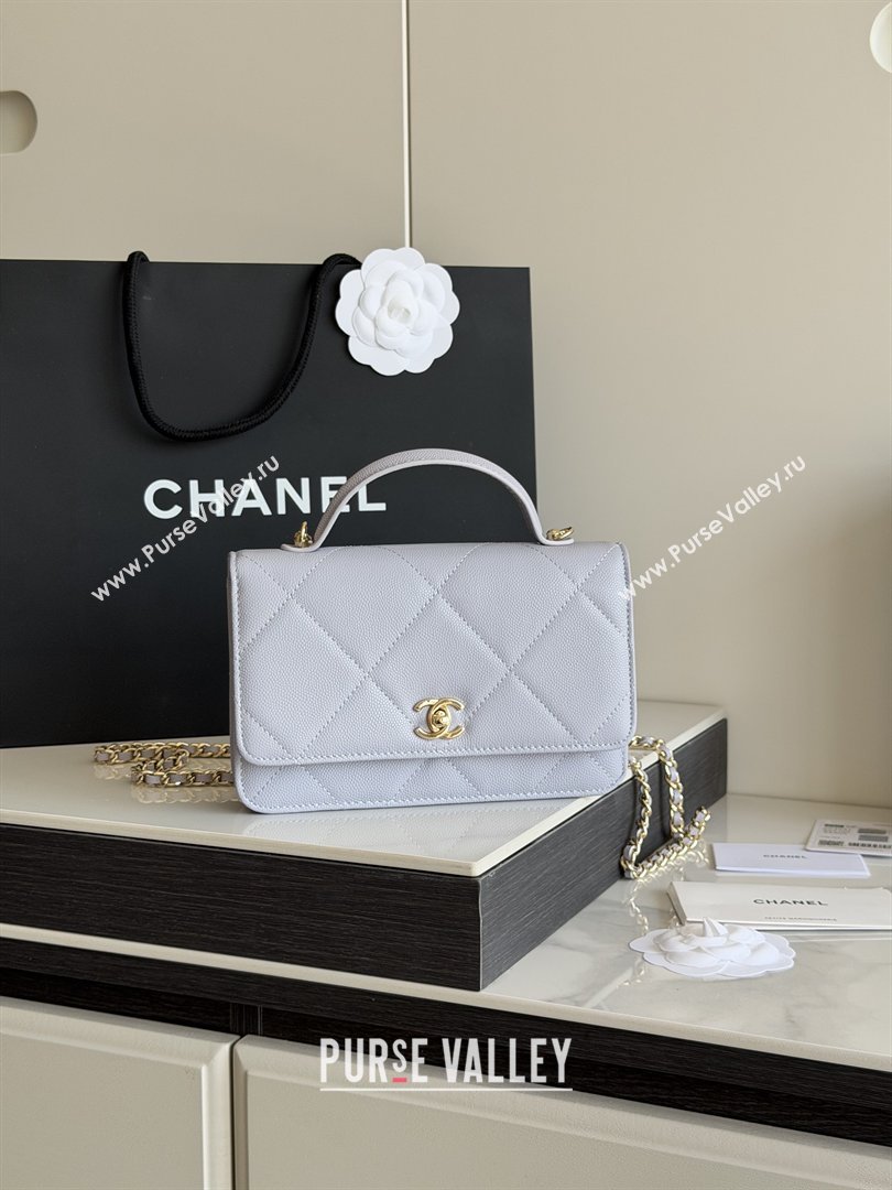 Chanel Wallet On Chain with Top Handle Grained Shiny Calfskin AP4931 Light Grey 2026 (YEZI-26040708)