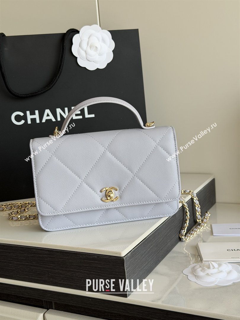 Chanel Wallet On Chain with Top Handle Grained Shiny Calfskin AP4931 Light Grey 2026 (YEZI-26040708)
