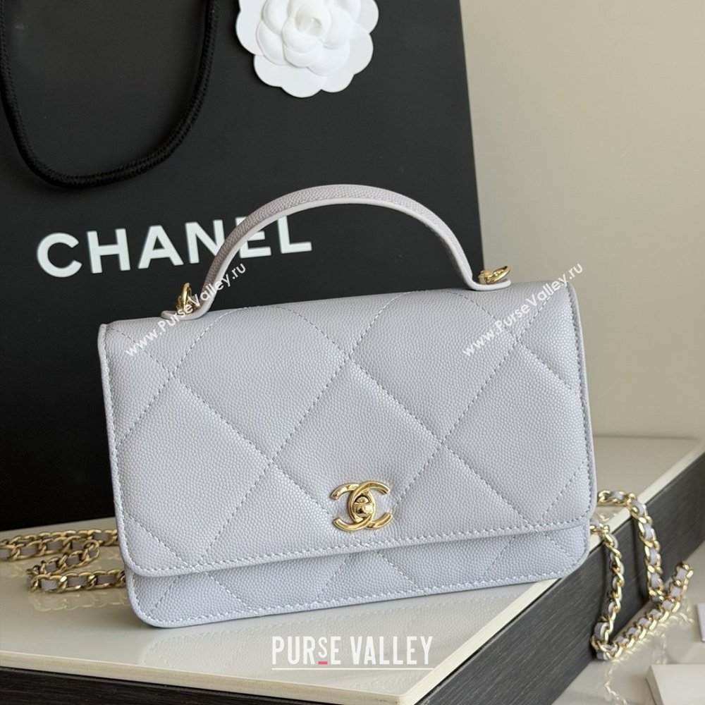 Chanel Wallet On Chain with Top Handle Grained Shiny Calfskin AP4931 Light Grey 2026 (YEZI-26040708)