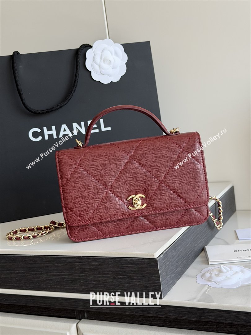 Chanel Wallet On Chain with Top Handle Grained Shiny Calfskin AP4931 Burgundy 2026 (YEZI-26040707)