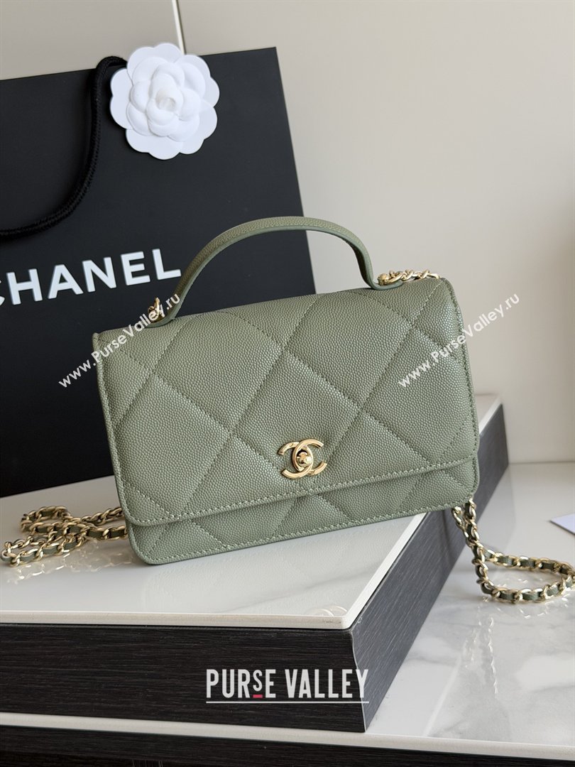 Chanel Wallet On Chain with Top Handle Grained Shiny Calfskin AP4931 Green 2026 (YEZI-26040713)