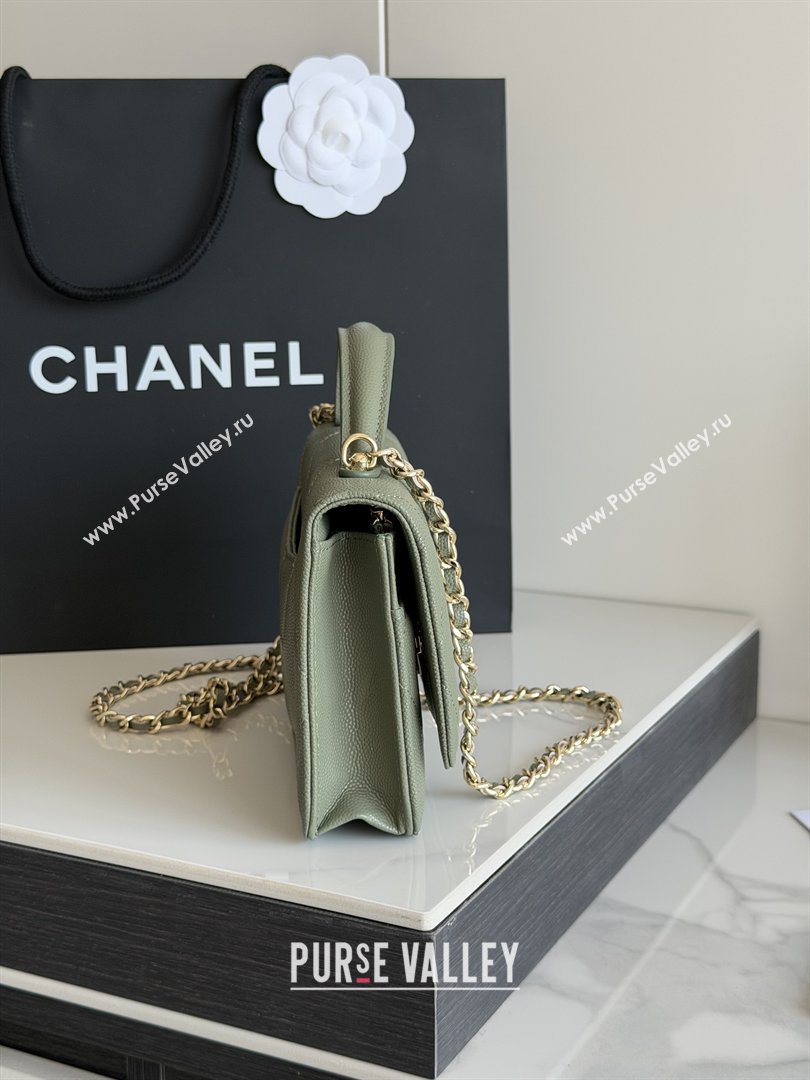 Chanel Wallet On Chain with Top Handle Grained Shiny Calfskin AP4931 Green 2026 (YEZI-26040713)