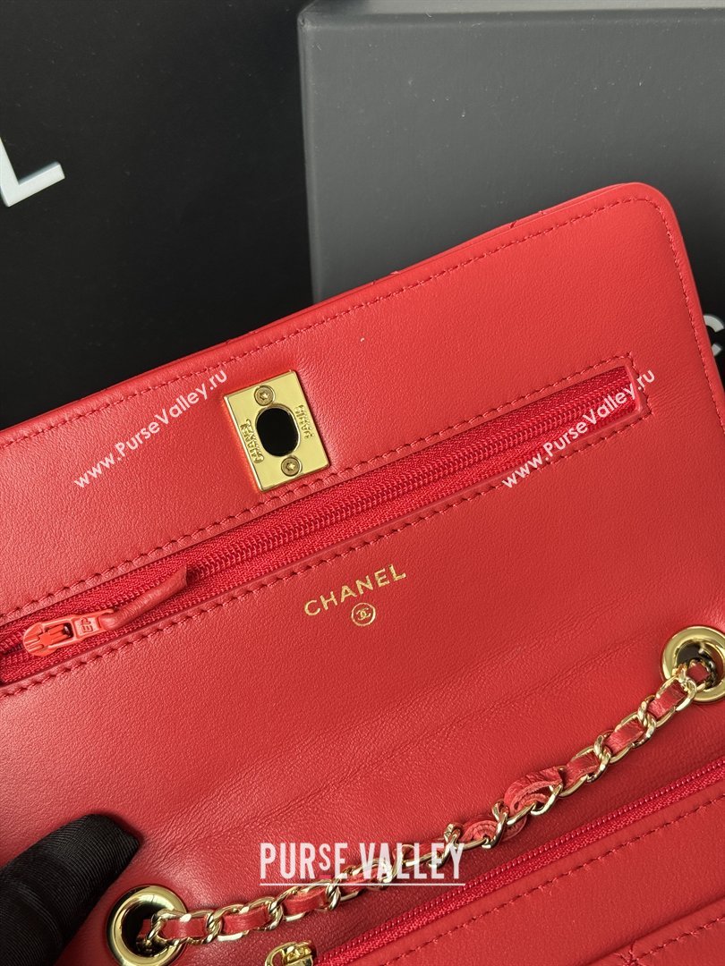 Chanel Lambskin Wallet On Chain WOC with Top Metal Band 6841V Red 2026 (JY-26040722)