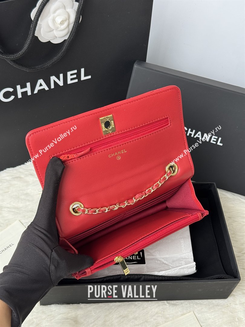 Chanel Lambskin Wallet On Chain WOC with Top Metal Band 6841V Red 2026 (JY-26040722)