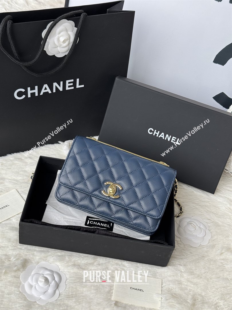 Chanel Lambskin Wallet On Chain WOC with Top Metal Band 6841V Blue 2026 (JY-26040724)