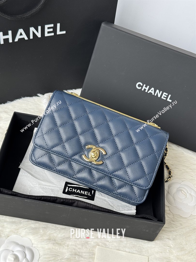 Chanel Lambskin Wallet On Chain WOC with Top Metal Band 6841V Blue 2026 (JY-26040724)