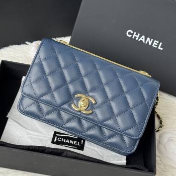 Chanel Lambskin Wallet On Chain WOC with Top Metal Band 6841V Blue 2026 (JY-26040724)