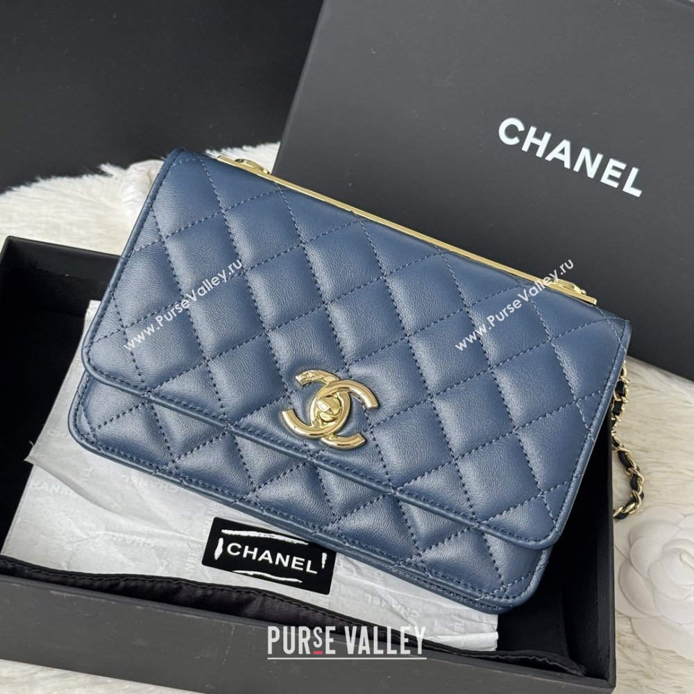Chanel Lambskin Wallet On Chain WOC with Top Metal Band 6841V Blue 2026 (JY-26040724)
