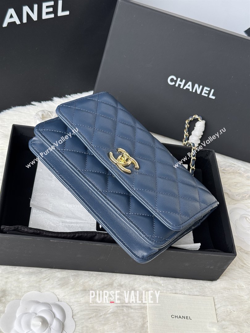 Chanel Lambskin Wallet On Chain WOC with Top Metal Band 6841V Blue 2026 (JY-26040724)