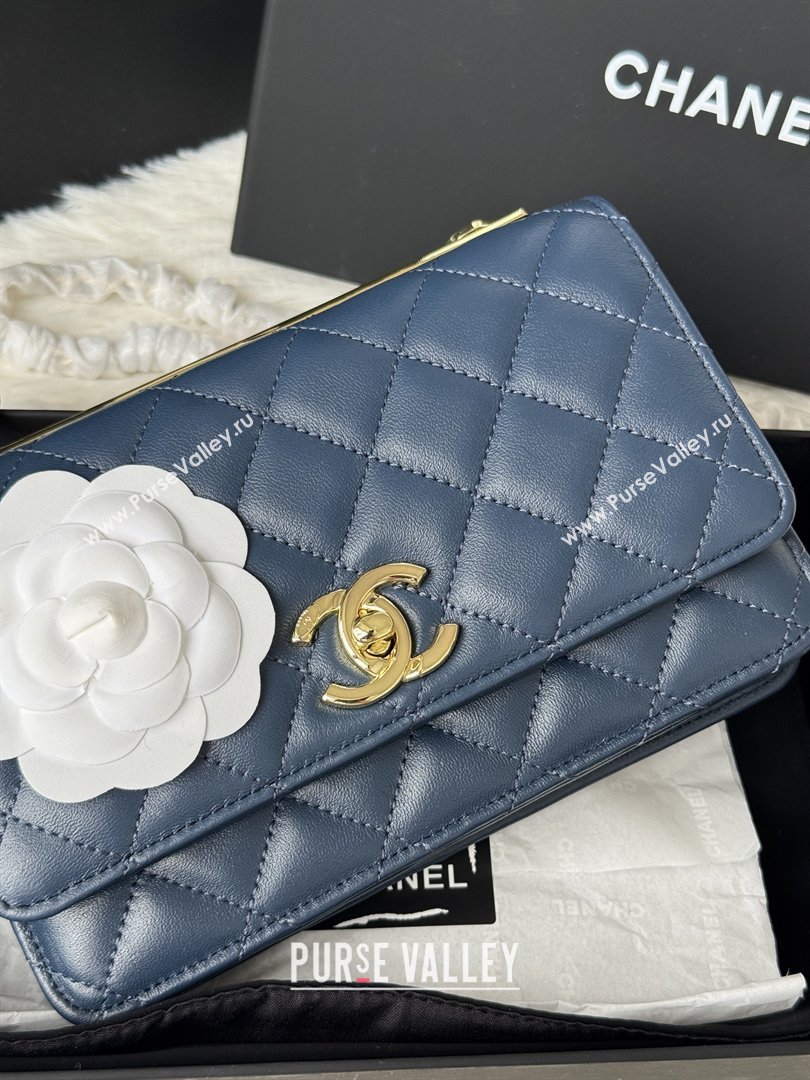 Chanel Lambskin Wallet On Chain WOC with Top Metal Band 6841V Blue 2026 (JY-26040724)