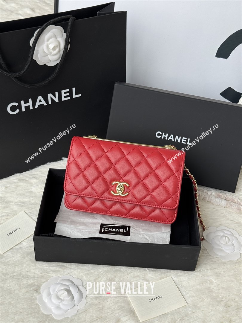 Chanel Lambskin Wallet On Chain WOC with Top Metal Band 6841V Red 2026 (JY-26040722)