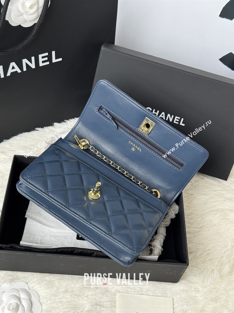 Chanel Lambskin Wallet On Chain WOC with Top Metal Band 6841V Blue 2026 (JY-26040724)