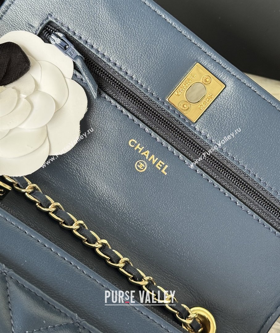 Chanel Lambskin Wallet On Chain WOC with Top Metal Band 6841V Blue 2026 (JY-26040724)