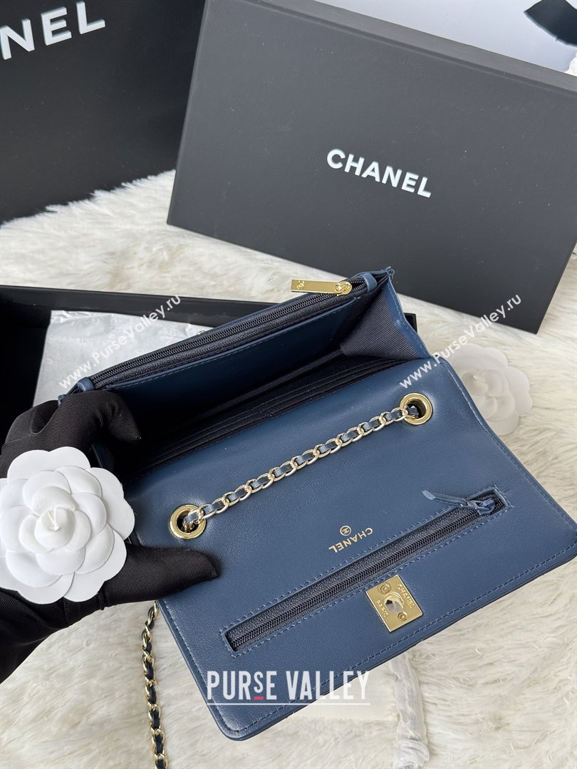 Chanel Lambskin Wallet On Chain WOC with Top Metal Band 6841V Blue 2026 (JY-26040724)