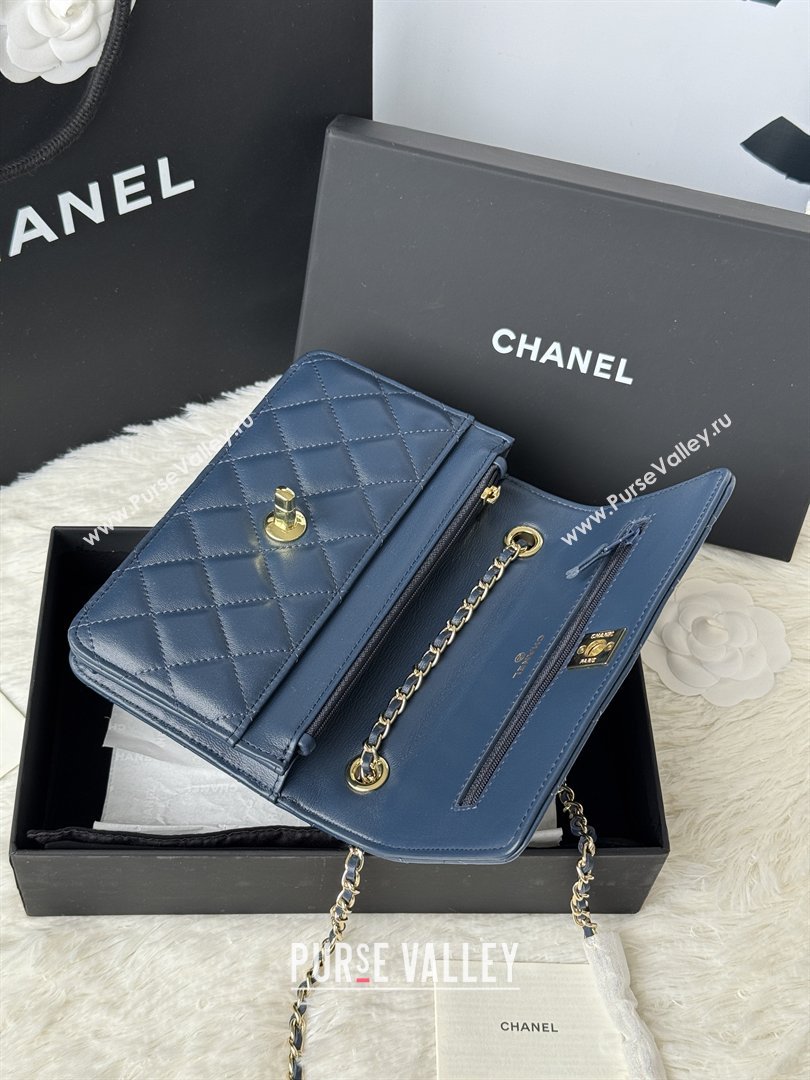 Chanel Lambskin Wallet On Chain WOC with Top Metal Band 6841V Blue 2026 (JY-26040724)