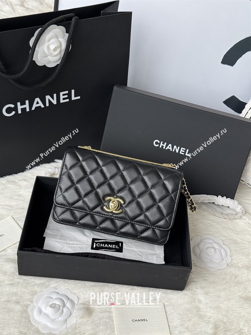 Chanel Lambskin Wallet On Chain WOC with Top Metal Band 6841V Black 2026 (JY-26040725)
