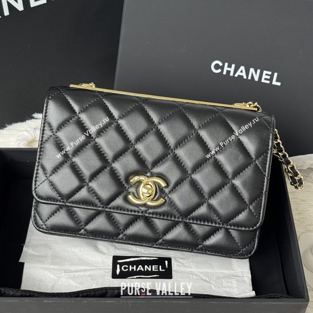 Chanel Lambskin Wallet On Chain WOC with Top Metal Band 6841V Black 2026 (JY-26040725)