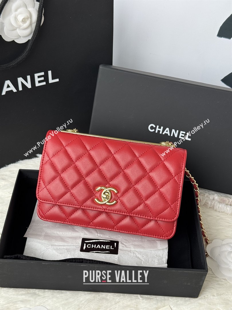 Chanel Lambskin Wallet On Chain WOC with Top Metal Band 6841V Red 2026 (JY-26040722)