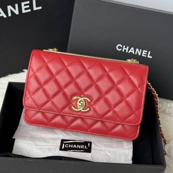 Chanel Lambskin Wallet On Chain WOC with Top Metal Band 6841V Red 2026 (JY-26040722)