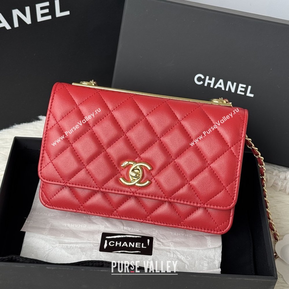 Chanel Lambskin Wallet On Chain WOC with Top Metal Band 6841V Red 2026 (JY-26040722)