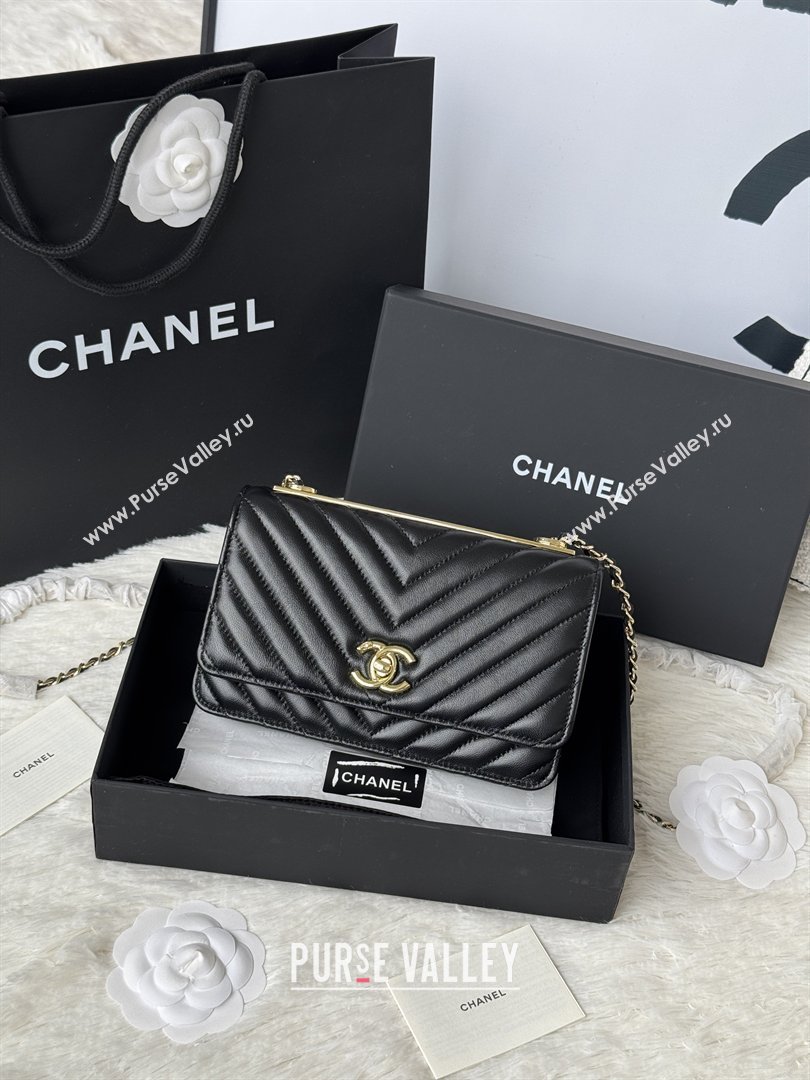 Chanel Lambskin Chevron Wallet On Chain WOC with Top Metal Band 6841V Black 2026 (JY-26040726)