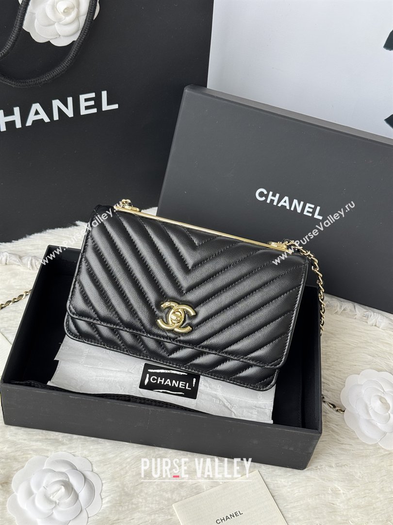Chanel Lambskin Chevron Wallet On Chain WOC with Top Metal Band 6841V Black 2026 (JY-26040726)