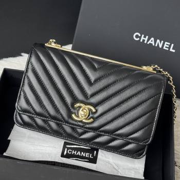 Chanel Lambskin Chevron Wallet On Chain WOC with Top Metal Band 6841V Black 2026 (JY-26040726)