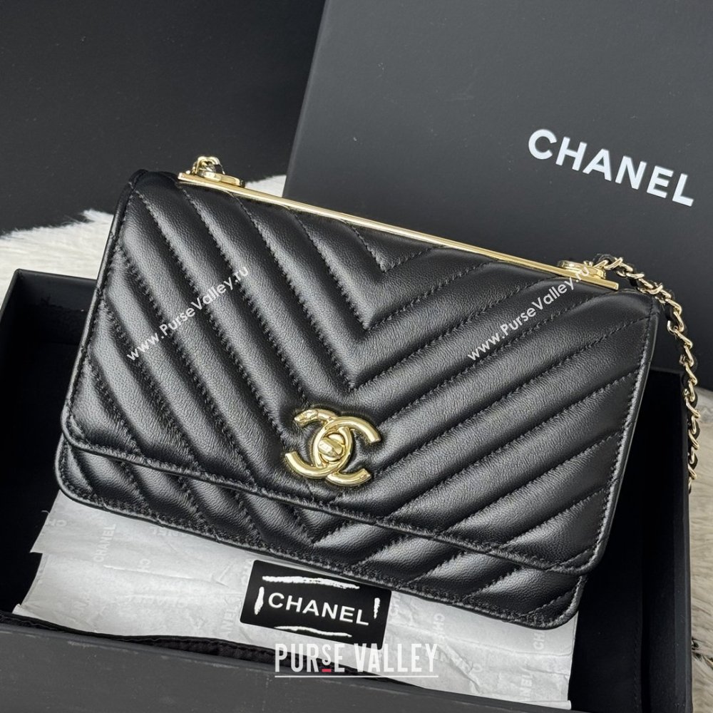 Chanel Lambskin Chevron Wallet On Chain WOC with Top Metal Band 6841V Black 2026 (JY-26040726)