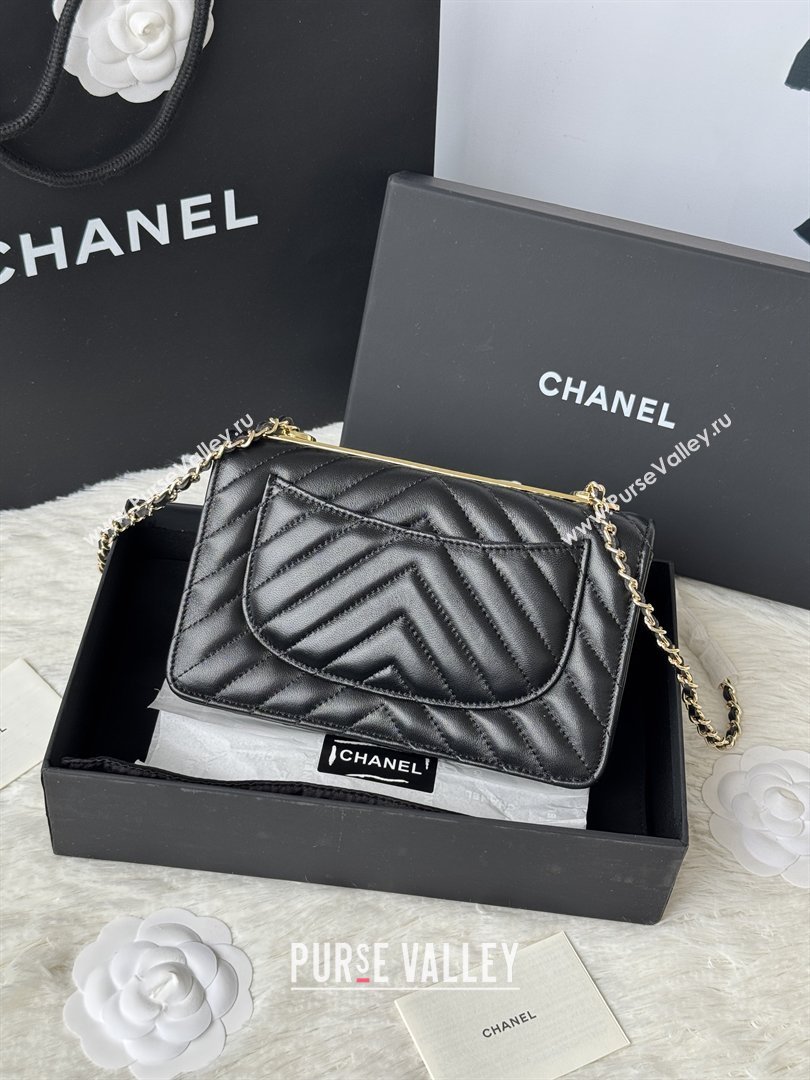 Chanel Lambskin Chevron Wallet On Chain WOC with Top Metal Band 6841V Black 2026 (JY-26040726)