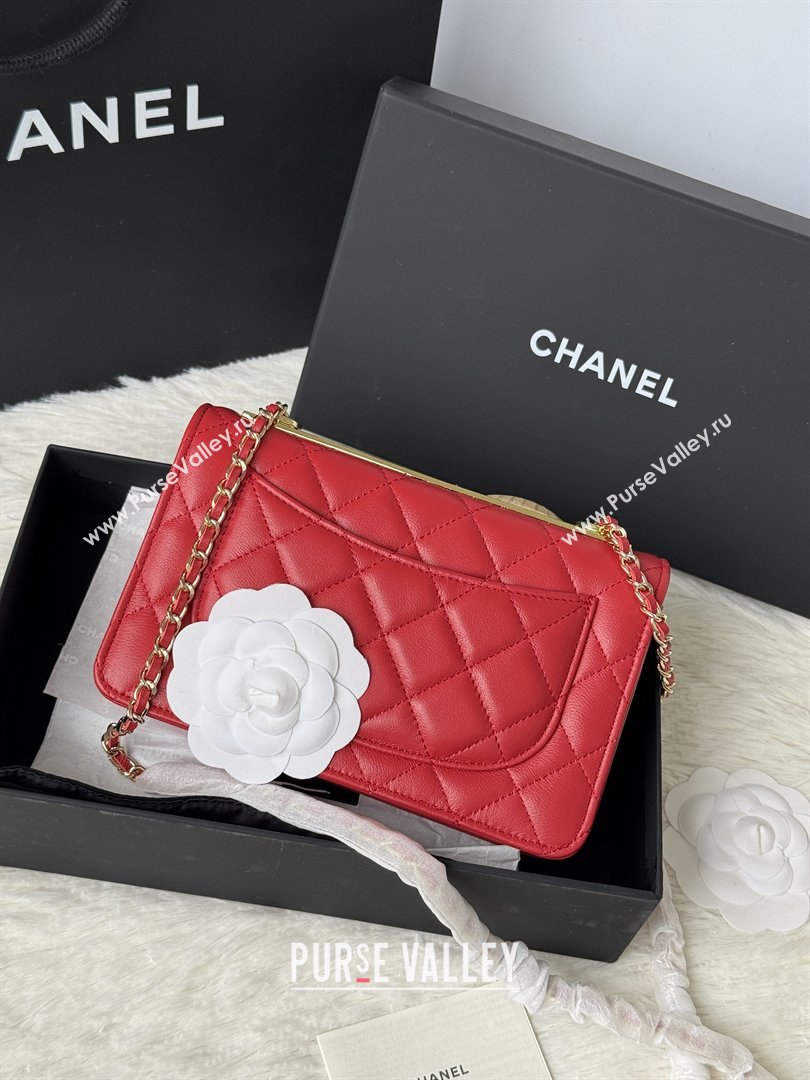 Chanel Lambskin Wallet On Chain WOC with Top Metal Band 6841V Red 2026 (JY-26040722)