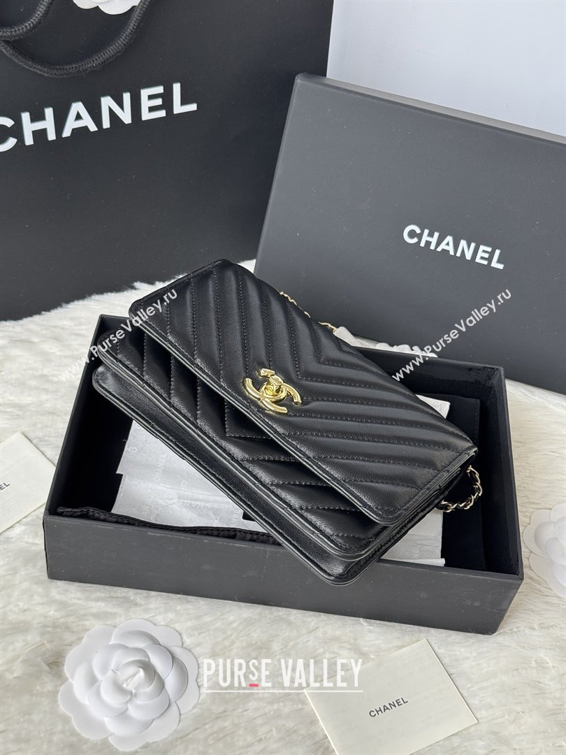 Chanel Lambskin Chevron Wallet On Chain WOC with Top Metal Band 6841V Black 2026 (JY-26040726)
