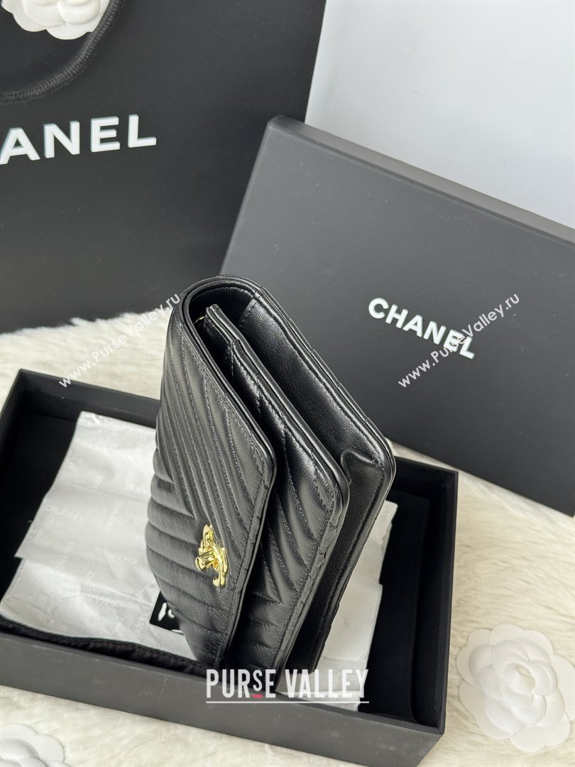 Chanel Lambskin Chevron Wallet On Chain WOC with Top Metal Band 6841V Black 2026 (JY-26040726)
