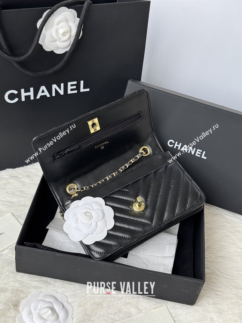 Chanel Lambskin Chevron Wallet On Chain WOC with Top Metal Band 6841V Black 2026 (JY-26040726)