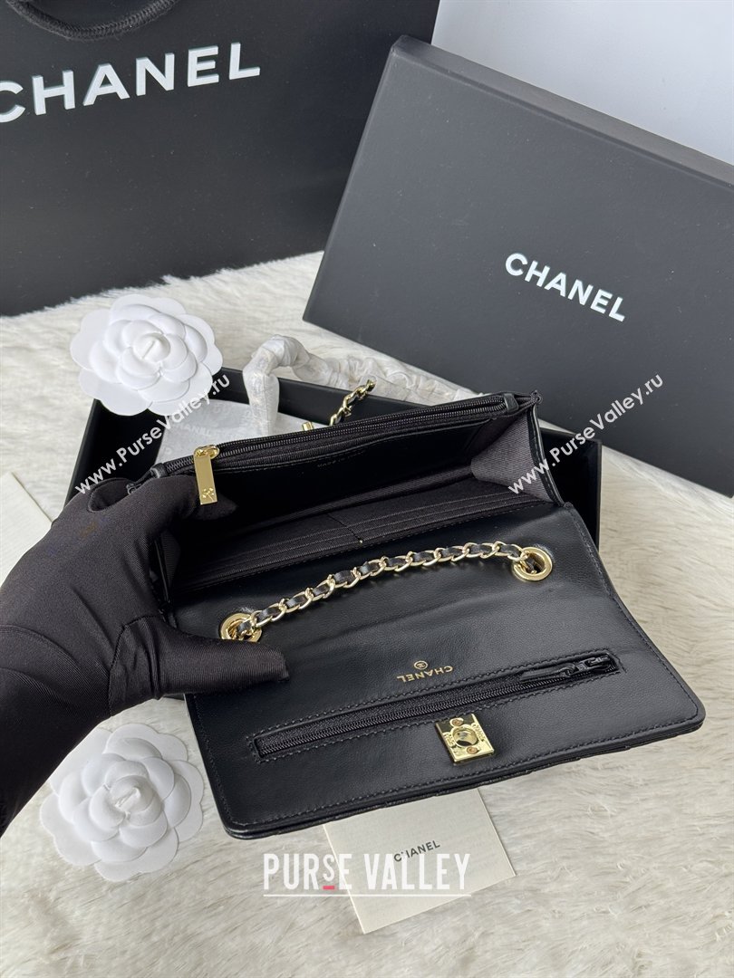 Chanel Lambskin Chevron Wallet On Chain WOC with Top Metal Band 6841V Black 2026 (JY-26040726)