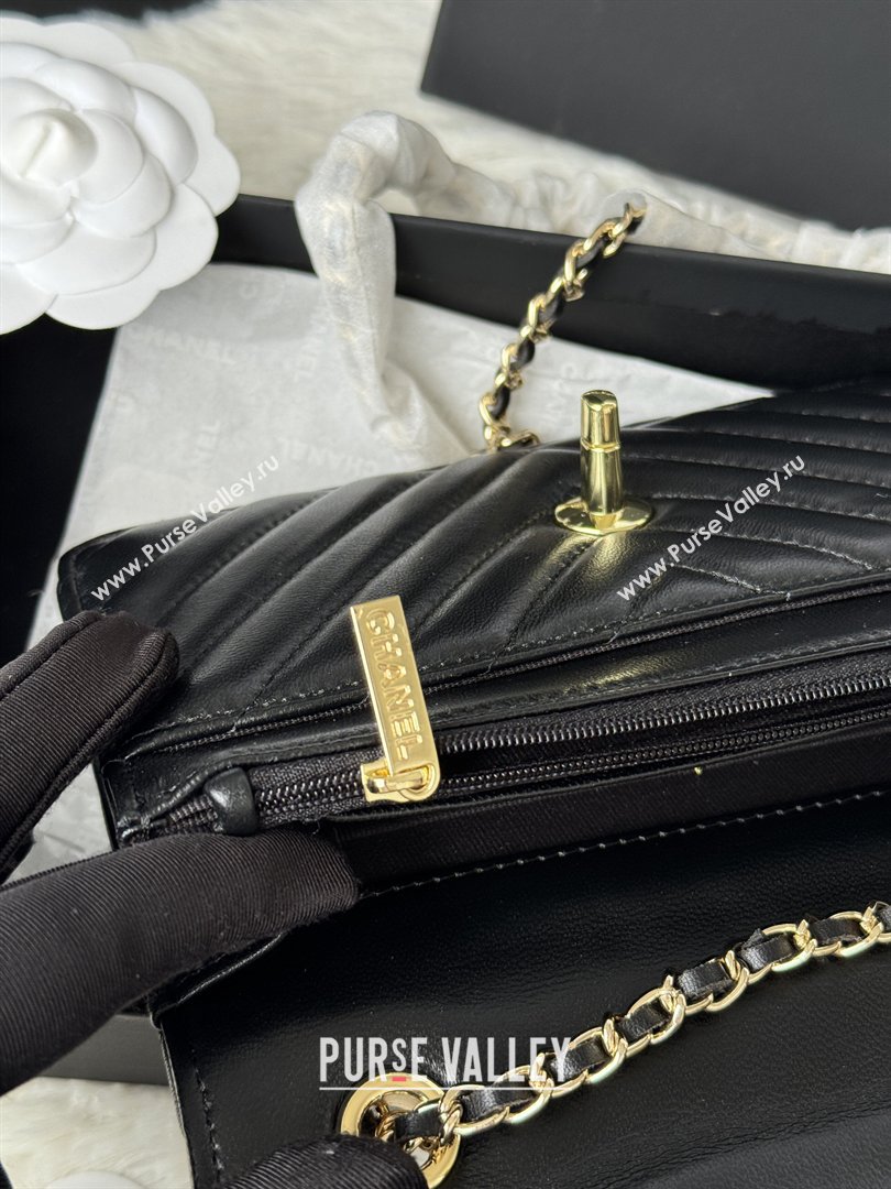 Chanel Lambskin Chevron Wallet On Chain WOC with Top Metal Band 6841V Black 2026 (JY-26040726)