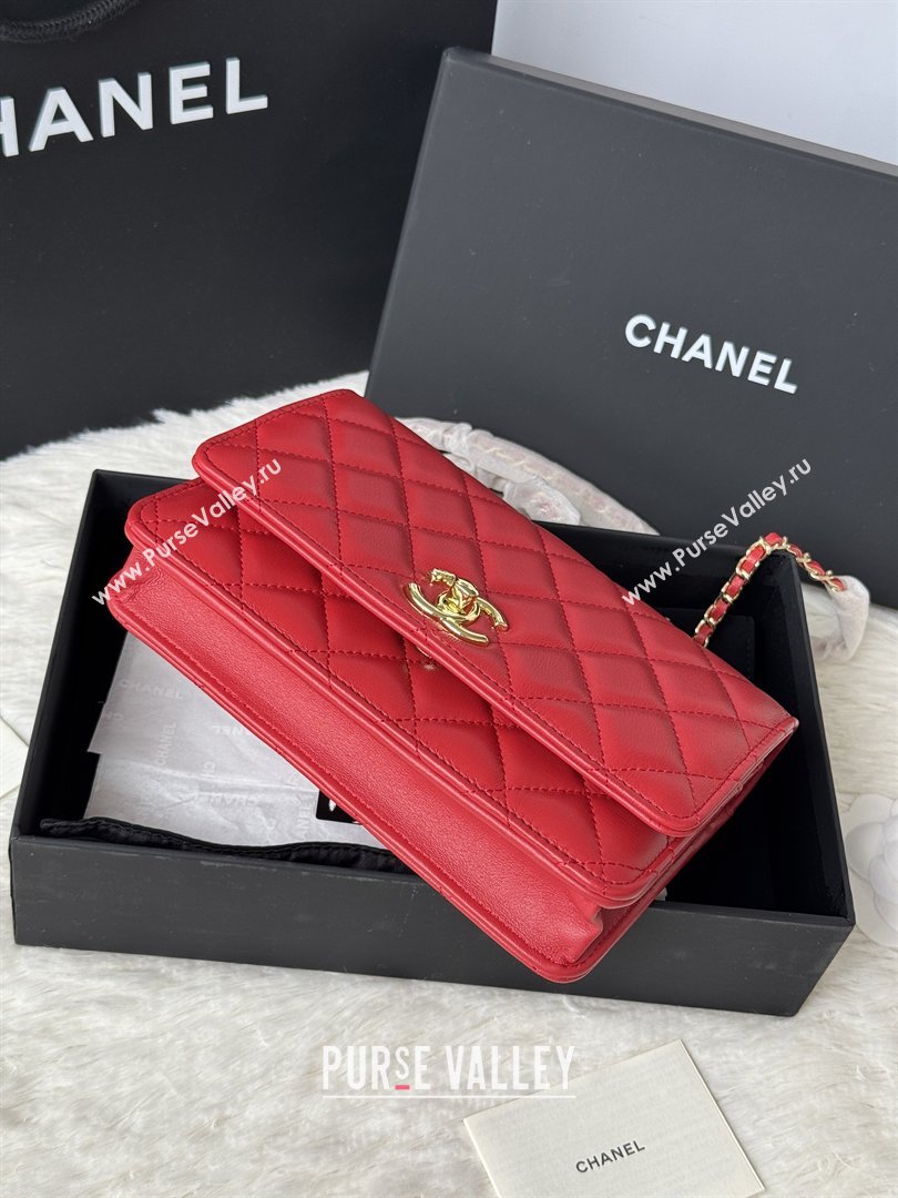 Chanel Lambskin Wallet On Chain WOC with Top Metal Band 6841V Red 2026 (JY-26040722)