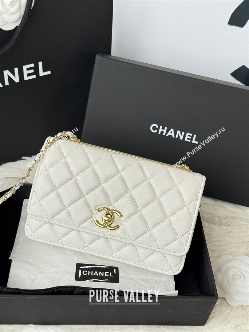 Chanel Lambskin Wallet On Chain WOC with Top Metal Band 6841V White 2026 (JY-26040723)