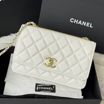 Chanel Lambskin Wallet On Chain WOC with Top Metal Band 6841V White 2026 (JY-26040723)