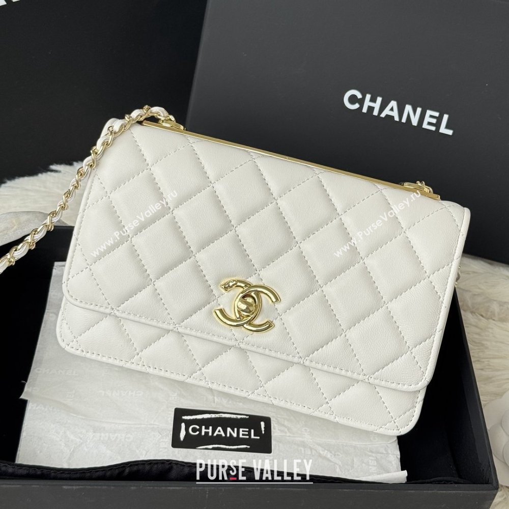 Chanel Lambskin Wallet On Chain WOC with Top Metal Band 6841V White 2026 (JY-26040723)