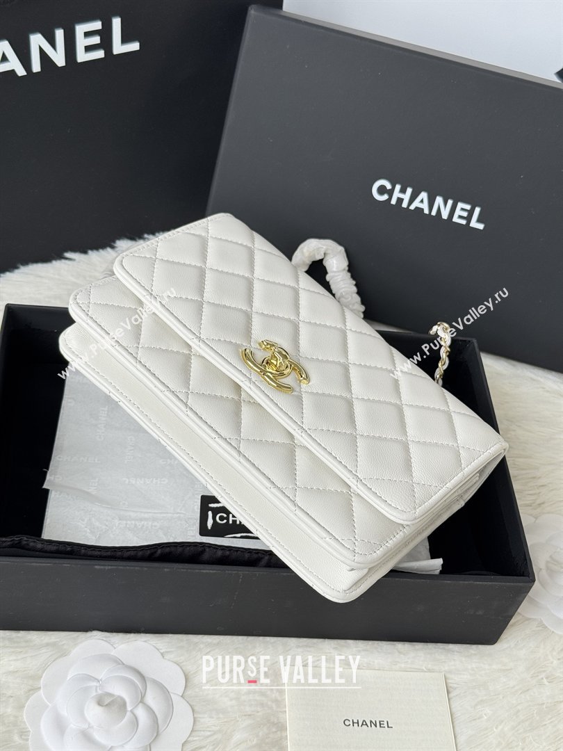 Chanel Lambskin Wallet On Chain WOC with Top Metal Band 6841V White 2026 (JY-26040723)