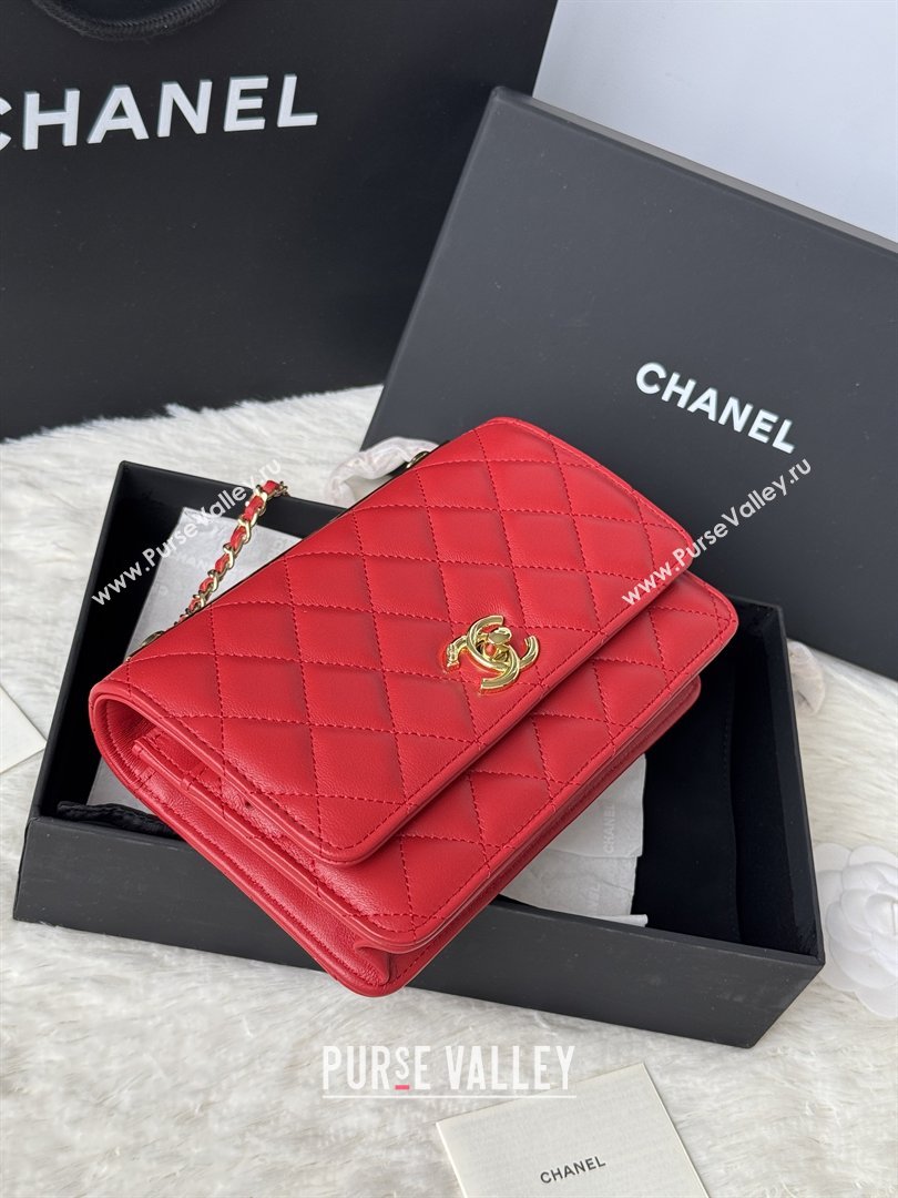Chanel Lambskin Wallet On Chain WOC with Top Metal Band 6841V Red 2026 (JY-26040722)