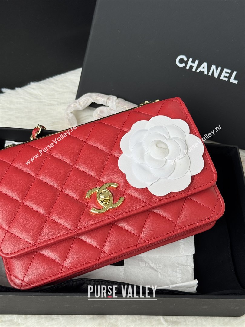 Chanel Lambskin Wallet On Chain WOC with Top Metal Band 6841V Red 2026 (JY-26040722)