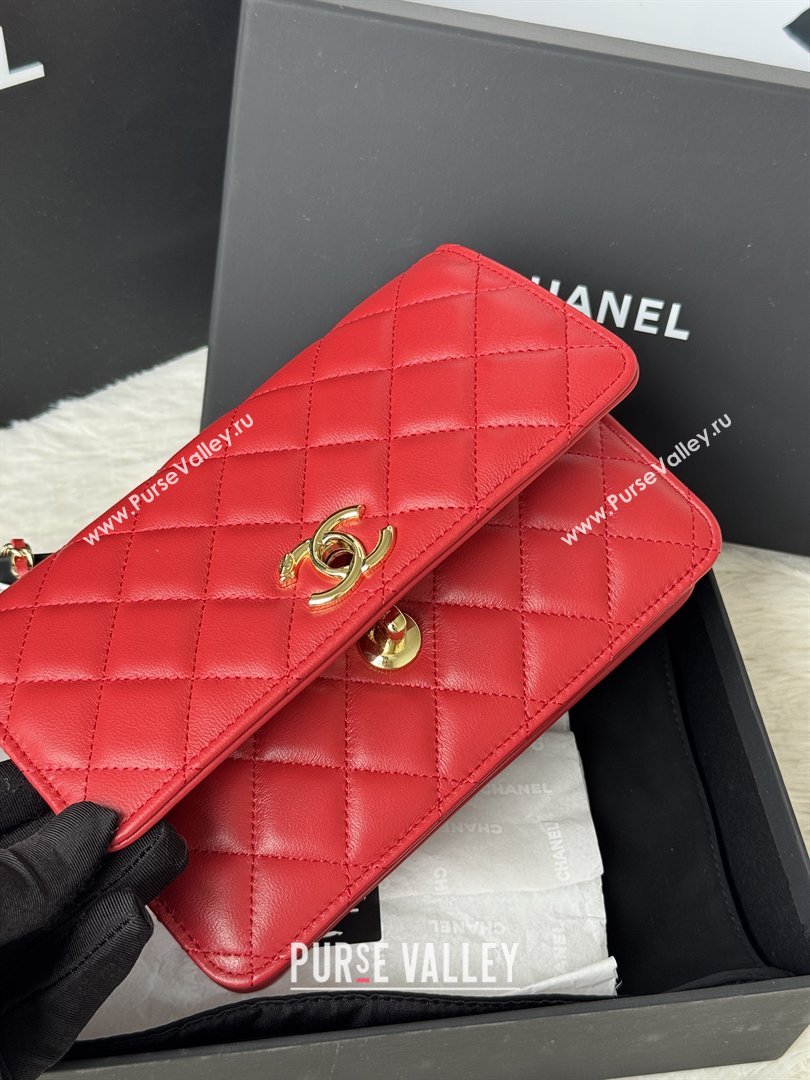 Chanel Lambskin Wallet On Chain WOC with Top Metal Band 6841V Red 2026 (JY-26040722)